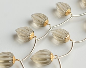 10 Pieces Smoky Quartz Carved Melon Drops with 14K Gold Filled Peg Bail Beads | 17x11 to 13x9 MM | 14KGF | Quartz for Jewelry Making