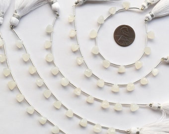 10 sztuk BIAŁEGO KAMIENIA KSIĘŻYCOWEGO FACETOWANE Krople w kształcie tryliona Naturalne kamienie szlachetne Briolette Boczne wiertło Koraliki Linia | Koraliki kamienne | Hurtowy kamień księżycowy