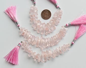 4 Inches Rose Quartz Tumble Drop Faceted Beads Natural Gemstone Strand | 15x5 to 7x4 MM | Quartz for Jewelry Making