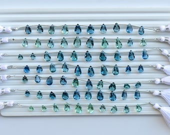 10 Pieces Blue Green Fluorite Faceted Pear Cut Stone Beads | Natural Gemstone Side Drill Strand for Jewelry Making | DIY |