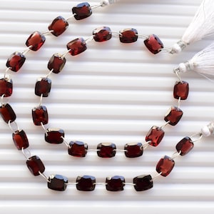 14 Pezzi Granato Cuscino Sfaccettato Taglio Perline Pietra Preziosa Naturale Briolette Double Drill Beads Line Strand / Genuine Red Garnet Beads / 10x8x4 mm