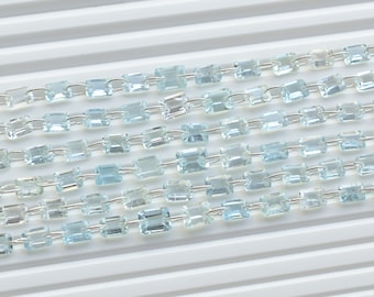 14 Pieces Aquamarine Octagon Cut Stone Faceted Beads Natural Gemstone Strand | 9x5x3 to 7x5x4 MM | Aquamarine Beads for Jewelry Making