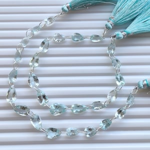14 Pieces Aquamarine FACETED Pear Cut Stone Beads Natural Gemstone Briolette Double Drill Beads line | 14x9x5 to 9x6x4 Aquamarine Beads