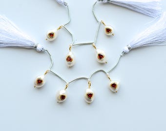 Conjunto de 4 peças de pérolas barrocas de água doce com granada, engastadas em ouro vermeil 18K com pino de fixação de 4 mm de diâmetro interno | Faça Você Mesmo | 16x10x8 a 10x9x7 mm