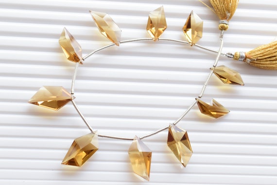 10 Pieces HONEY QUARTZ FACETED Spindle Cut Stone Beads Natural Gemstone Side Drill Beads Line Strand | Quartz Beads | 25x12x8 to 20x9x7 mm