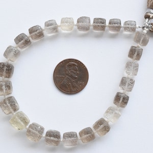 8 Inches SMOKY QUARTZ TEXTURED Cubes Shape Natural Gemstone Carving Center Drill Beads Line | Beads For Jewelry Making | Genuine Smoky Beads