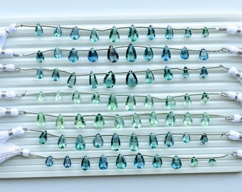 10 Pieces Teal Green Fluorite Faceted Pear Cut Stone Beads | Natural Gemstone Side Drill Strand for Jewelry Making | DIY |