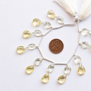 20 Pieces Green Amethyst Lemon Quartz Faceted Pear Oval Face Drill Natural Gemstone Beads Strand | 12x9x5 to 10x8x4.5 mm | Multi Stone Beads
