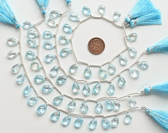 14 Pieces Sky Blue Topaz Pear Checker Cut Faceted Beads Natural Gemstone Briolette | 12x8x5 MM | Topaz for Jewelry Making