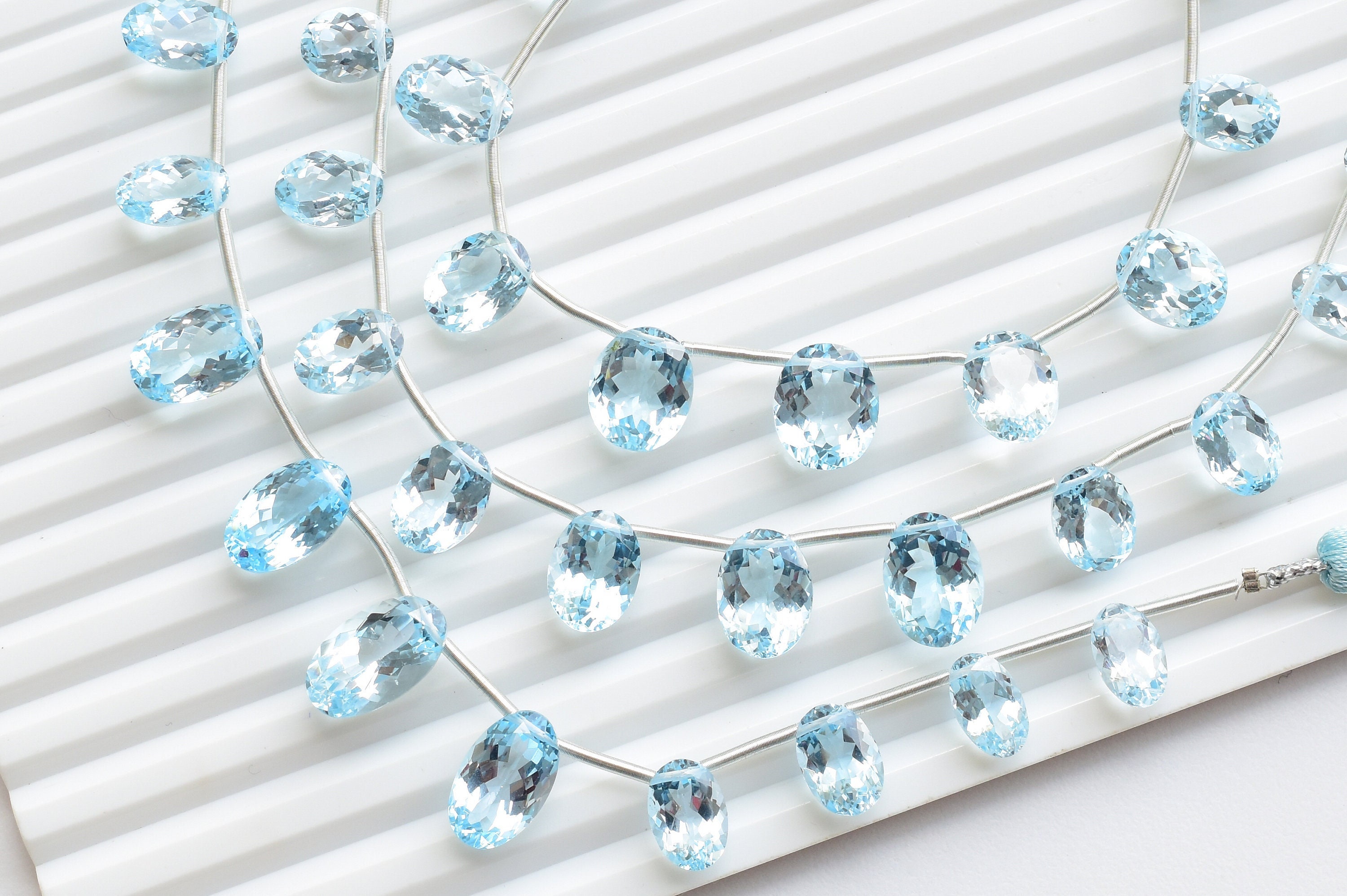 12 Pieces Blue Topaz Faceted Oval Cut Stone Natural Gemstone Side Drill Beads Strand | 14x10x7.5 to 9x7x5 MM | Topaz for Jewelry Supplies