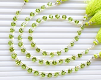 20 Stück NATÜRLICHE PERIDOT FACETTIERTE Herzschliffperlen Natur Edelstein Briolette Seitlich Bohrperlen Linie Strang | Peridot Perlen | 6x4 mm