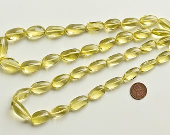 15 Inches Lemon Quartz Smooth Tumble Beads Natural Gemstone Strand | DIY Jewelry | 28x23x11 to 19x11x9 MM | Quartz for Jewelry Making