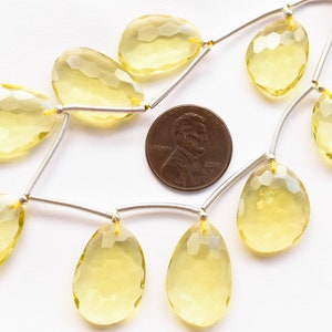 9 Pieces Lemon Quartz Faceted Uneven Face Drill Natural Gemstone Beads Strand | 23.5x16x5 to 17x15x5.5 mm | Gemstone Supplies