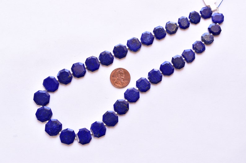16 Inches LAPIS LAZULI FACETED Geometrical Crown Cut Flat Natural Gemstone Briolette Center Drill Beads Line Beads For Jewelry Gemmore