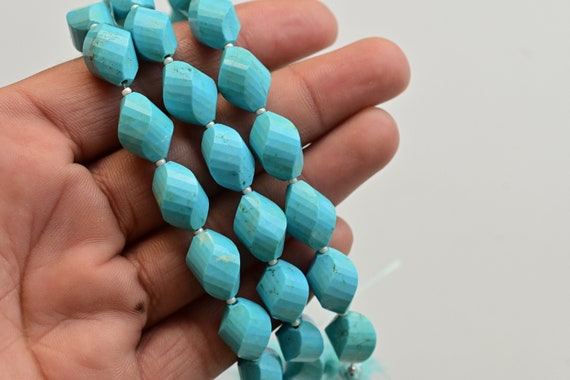 10 Pieces Arizona Turquoise Twisted Step Cut Faceted Natural Gemstone Beads | 16x10 MM | Turquoise for Jewelry Making