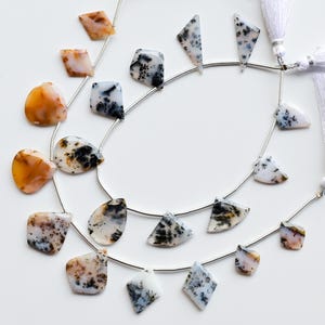 10 Pieces Dendritic Agate Fancy Crown Cut Faceted Beads Natural Gemstone Strand | 24x20x3 to 15x12x2 MM | Agate for Jewelry Making