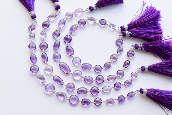 14 Pieces Brazilian Amethyst Mix Smooth Lens Beads Natural Gemstone | 12x8x5.5 to 7x7x4 MM | Amethyst for Jewellery Making