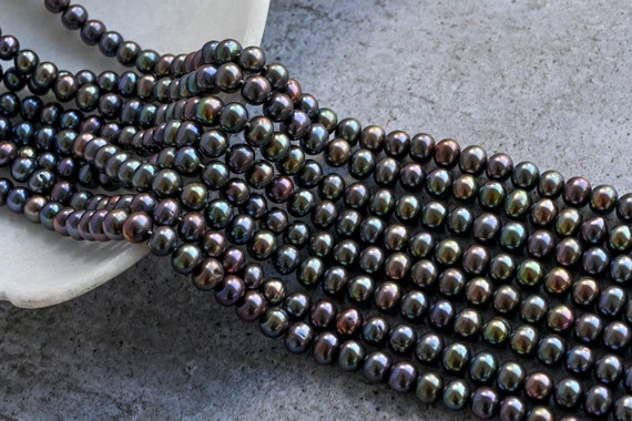 Black Metallic Near Round Freshwater Pearl For Jewelry Making, Natural High Quality & High Luster AA Grade Pearl DIY Jewelry | 7x8 to 6x7 MM