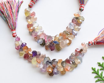 4 Inches MULTI SAPPHIRE UNTREATED Faceted Tumble Beads Natural Gemstone Side Drill Beads Line Strand | Genuine Sapphire | 12x8x4 to 7x5x3 mm