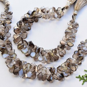 8 Inches Banded Smoky Quartz Faceted Geometrical Crown Cut Beads Natural Gemstone Side Drill Beads Line Strand | 14x9x3 to 8x6x2 mm