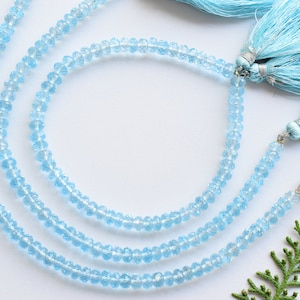 8 Zoll BLUE TOPAZ FACETTIERTE Rondelle Form Natur Edelstein Briolette Mittelbohrperlen Linie | Wholesale Perlen zur Schmuckherstellung | Gemmore