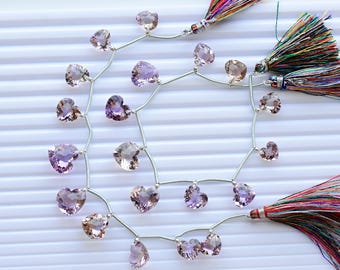 10 peças de contas facetadas de ametrina em formato de coração com duas rosetas, pedra preciosa natural com perfuração na face, para confecção de joias | 14x15x9 a 8x9x6 mm