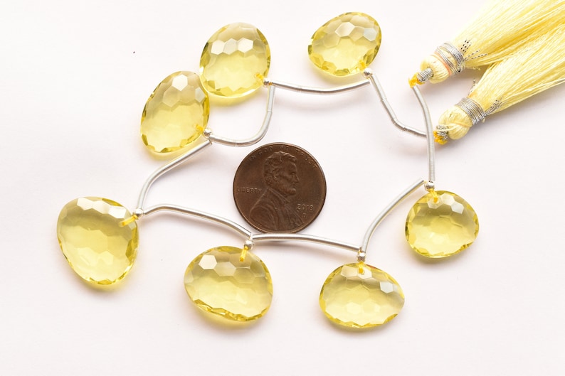 Genuine Lemon Beads S67 Unique 7 Pieces Lemon Quartz Faceted Uneven Face Drill Natural Gemstone Beads Strand 16x19x6 to 13x15x6 mm