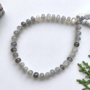 8 Zoll GRAU MONDSTEIN GLATT Rondell Perlen Natur Edelstein Uni-Center Drill Beads Linie | Echte Mondsteinperlen | 6x6 bis 4x6 mm