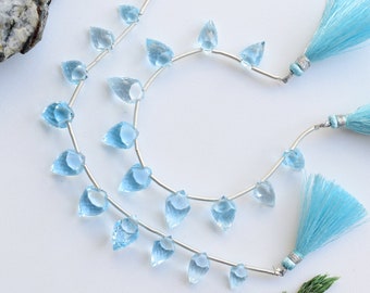 10 Pieces Blue Topaz Faceted Fancy Drops Beads Natural Gemstone Side Drill Beads Strand For Jewelry | 14.5x9 to 10.5x7 MM | Blue Topaz Beads