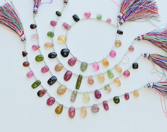 14 Pieces Multi Tourmaline Mix Smooth Cabochon Beads Natural Gemstone Side Drill Strand for Jewelry Making | 17.5x5x4 to 6x6x4 MM