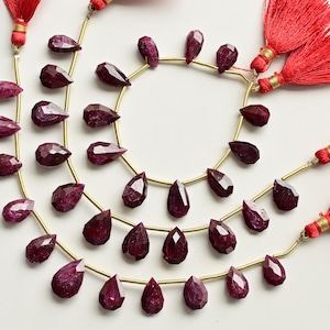 11 Pieces Natural Ruby Untreated Pear Hammered Faceted Briolette Beads Gemstone | Ruby for Jewelry Making | DIY Jewelry