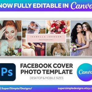 Canva Fully Editable Facebook Cover Photo Photoshop Template. For Photography Business and Photographers. Editable Adobe Photoshop, and Canva Template. Quick Edit and Upload for new seasonal bookings. Stylish Bold Design. supersimpledesigns.etsy.com