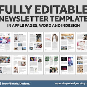 Newsletter Mix and Match Template, Fully Editable in Pages, Word and InDesign |  US Letter and A4 Sizes | Printable and Digital Download