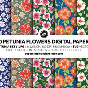 Pretty Petunia Pattern: Set 1 of 50+ Petunia Floral Digital Papers. Enchanting beauty of seamless Petunia flowers patterns JPG & SVG Formats