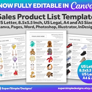Canva Printable Product Price List, Printable Wholesale Catalog Template | 8.5x5.5, US Letter, US Legal, A4 & A5 | Canva, Word, Psd and more