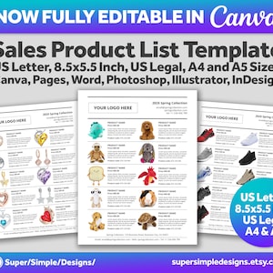 Canva Drukowana lista cen produktów, Drukowany szablon katalogu hurtowego | 8,5x5,5, US Letter, US Legal, A4 i A5 | Canva, Word, Psd i inne
