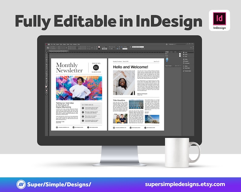 Canva Newsletter Single and Double Page Template | 8.5x11, 5.5x8.5, A4 and A5 Printable Sizes | Fully Editable Canva, Pages, Word, InDesign. US Letter, 8.5x11, 5.5x8.5, A5 and A5 Sizes. 17x11 Sheet, 8.5x11 Sheet. https://supersimpledesigns.etsy.com