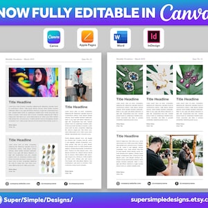 Canva Newsletter Single and Double Page Template | 8.5x11, 5.5x8.5, A4 and A5 Printable Sizes | Fully Editable Canva, Pages, Word, InDesign. US Letter, 8.5x11, 5.5x8.5, A5 and A5 Sizes. 17x11 Sheet, 8.5x11 Sheet. https://supersimpledesigns.etsy.com