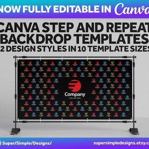 Canva Step and Repeat Backdrop Templates in 12 Designs & 10 Template Sizes, Video Conference Meeting Logo Backdrop, Exhibition Photo Banner