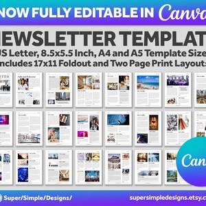Newsletter in stile volantino e pieghevole Canva / Modello Mix and Match / Piegatura incrociata, pagine affiancate e pagina singola / 5,5x8,5", Lettera USA, formato A5 e A4