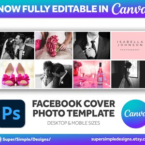 Canva Fully Editable Facebook Cover Photo Photoshop Template. For Photography Business and Photographers. Editable Adobe Photoshop, and Canva Template. Quick Edit and Upload for new seasonal bookings. Stylish Bold Design. supersimpledesigns.etsy.com