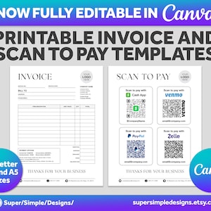 Factura de Canva totalmente editable y plantilla de factura de escaneo para pagar / formulario de pedido de compra y venta, Canva, Pages, Word, InDesign / Carta de EE. UU., A4/A5