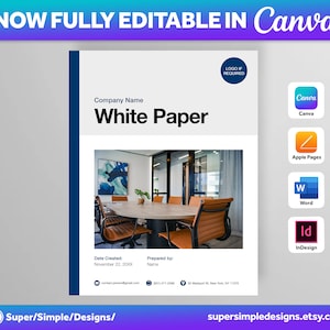 Modello di white paper stampabile Canva / Documento di white paper completamente scritto / Canva modificabile, Pages, Word, InDesign / US A4 / Download digitale