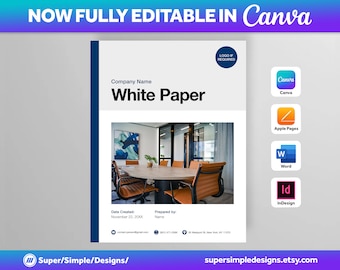 Canva 印刷可能なホワイト ペーパー テンプレート | 完全に記述されたホワイト ペーパー ドキュメント | 編集可能な Canva、Pages、Word、InDesign | US A4 | デジタル ダウンロード