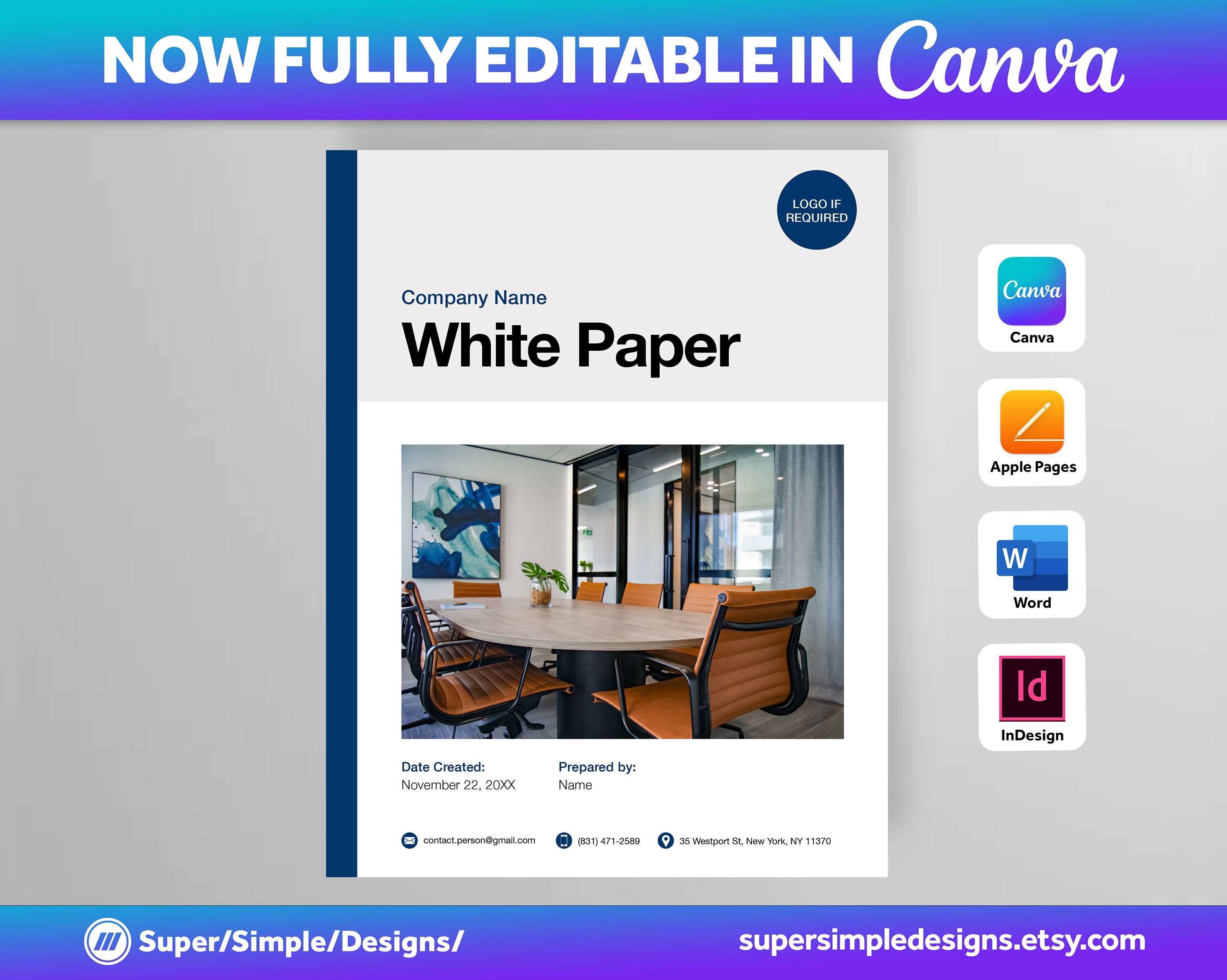 Canva Printable White Paper Template Fully Written White Etsy