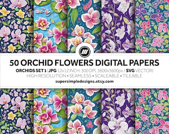 Orchidee Eleganz: Set 1 von Exquisite Verzauberungen. 50 digitale Papiere mit exquisiten Orchideenblüten im JPG & SVG Format
