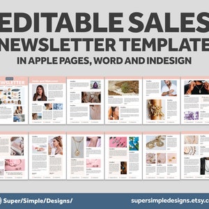 Plantilla de mezcla y combinación de boletines de ventas, totalmente editable en páginas, Word e InDesign / Carta de EE. UU. / Tamaños A4 / Imprimible y descarga digital