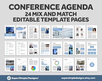 Pages、Word、InDesign 用の会議アジェンダ テンプレート | US サイズと A4 サイズの 24 種類の完全に編集可能なミックス アンド マッチ テンプレート | デジタル ダウンロード