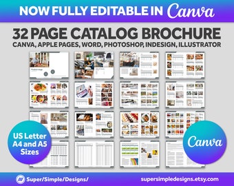 完全に編集可能な Canva パンフレット カタログ テンプレート | 卸売小売製品販売チラシ | US レター、A4 および A5、Word、Pages、Photoshop、InDesign