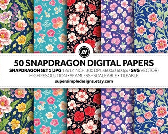 キンギョソウセレナーデ: キンギョソウフローラルブリスのセット 1。JPG および SVG 形式の 50 枚のデジタル ペーパーでキンギョソウの花の魅力に浸りましょう。